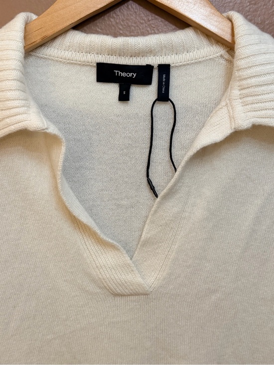Theory Sweaters - Theory Women’s Ivory Cashmere Knit Collared Polo Neck Pullover Sweater S